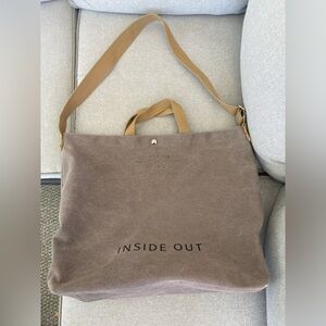 INSIDE OUT Canvas Tote Bag in Taupe with Tan Straps